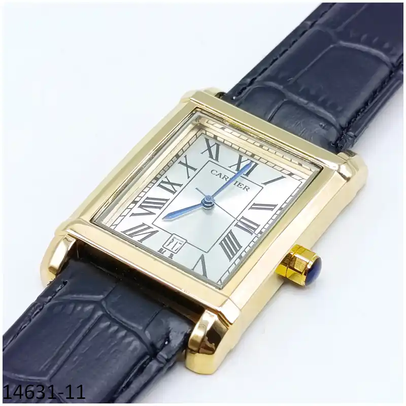 Tank Top Watch Tank Watch for Men Golden Dial 28mm - Leather Strap