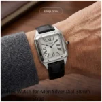 Santos Watch for Men Silver Dial 38mm - Black Leather Strap