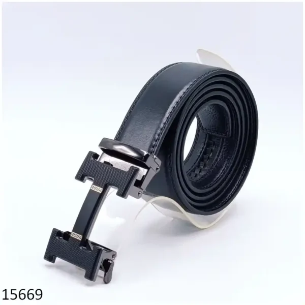 H Belt Buckle Autolock Leather Strap 32 mm - Black
